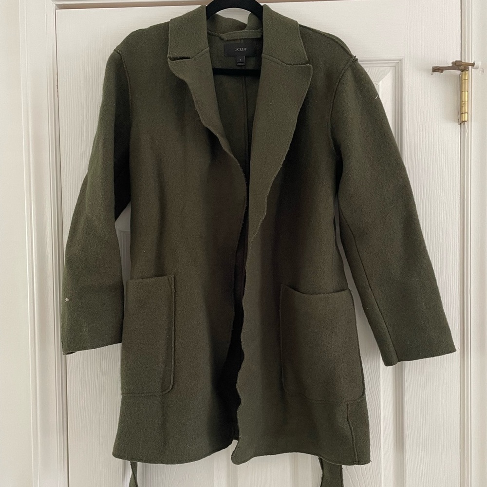 Jcrew Forest Green Wrap Coat in Boiled Wool